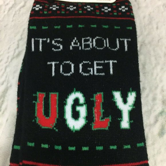Ugly Christmas Socks "It's About to Get Ugly" Men's Crew Socks Shoe Size 7-12 - Picture 3 of 5